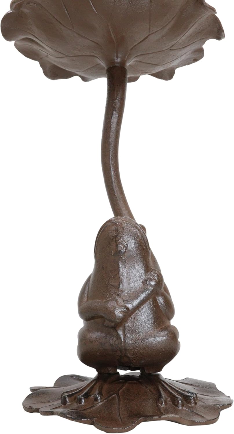 Ebros Gift 18" Tall Cast Iron Metal Rustic Whimsical Garden Toad Frog On Lily Pad Water Lily Leaf Bird Feeder Or Bath Sculpture for Lawn Pool Patio Outdoors Decor