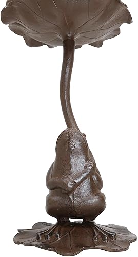 Miniatura 5 de Ebros Gift Hierro fundido de 18 pulgadas de alto, rústico, extravagante, para jardín, rana de sapo en lirio, alimentador de hojas de lirio de agua,