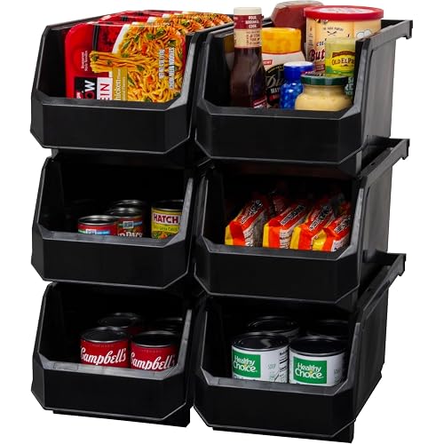 Akro-Mils ReadySpace Large Stackable Plastic Storage Bins, 6-Pack, Black
