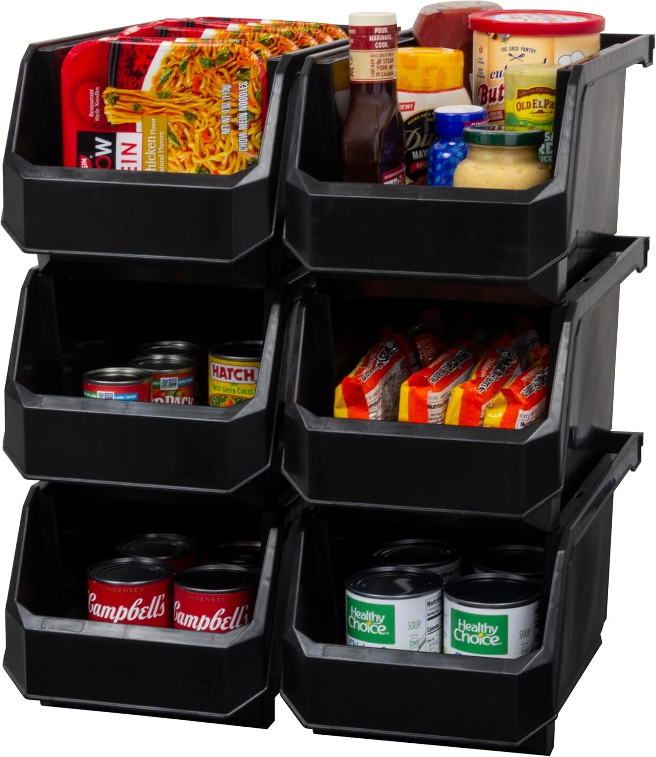 ReadySpace Plastic Containers Storage Bins for Closet, Kitchen, Office, or Pantry Organization, Large, 6-Pack, Black