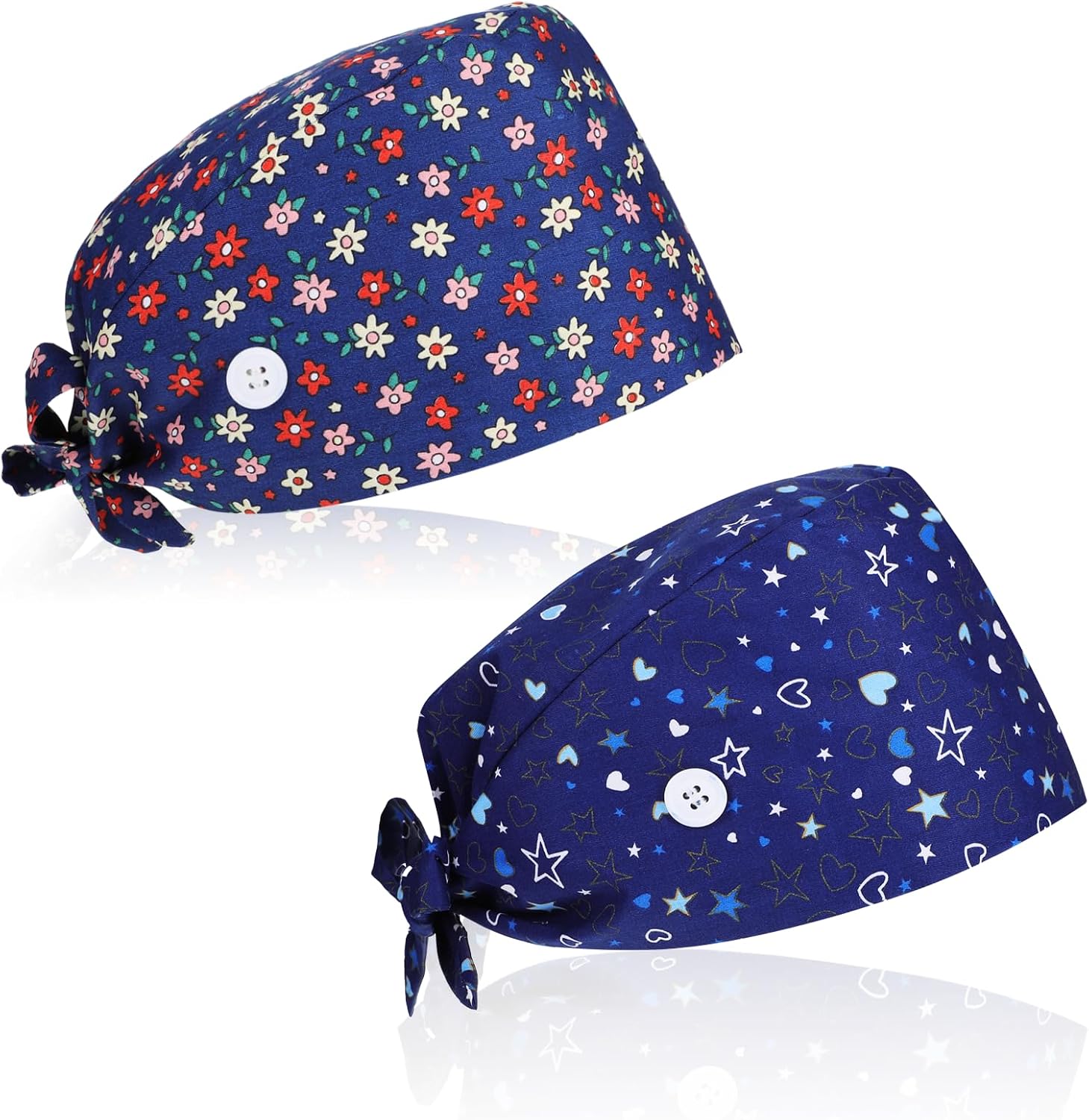 Heclia 2PCS Women Nurse Caps, Elastic Tie Back Scrub Cap, Nursing Working Caps with Adjustable Elastic Sweatband, Adjustable Sweatband Bouffant Hats, Breathable No-Slip Surgical Hat for Dentist Nurse