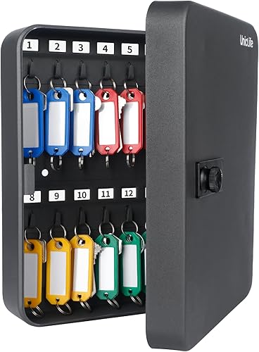 Uniclife Gabinete de llaves de 28 posiciones con cerradura de combinación reiniciable, caja de almacenamiento de seguridad digital negra,
