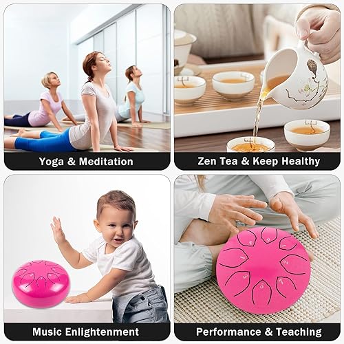 Miniatura 7 de Tambor de lengua de acero de 6 pulgadas, 8 notas, instrumento de percusión, tambor de lengua con llave en C con bolsa, par de mazos, paño de