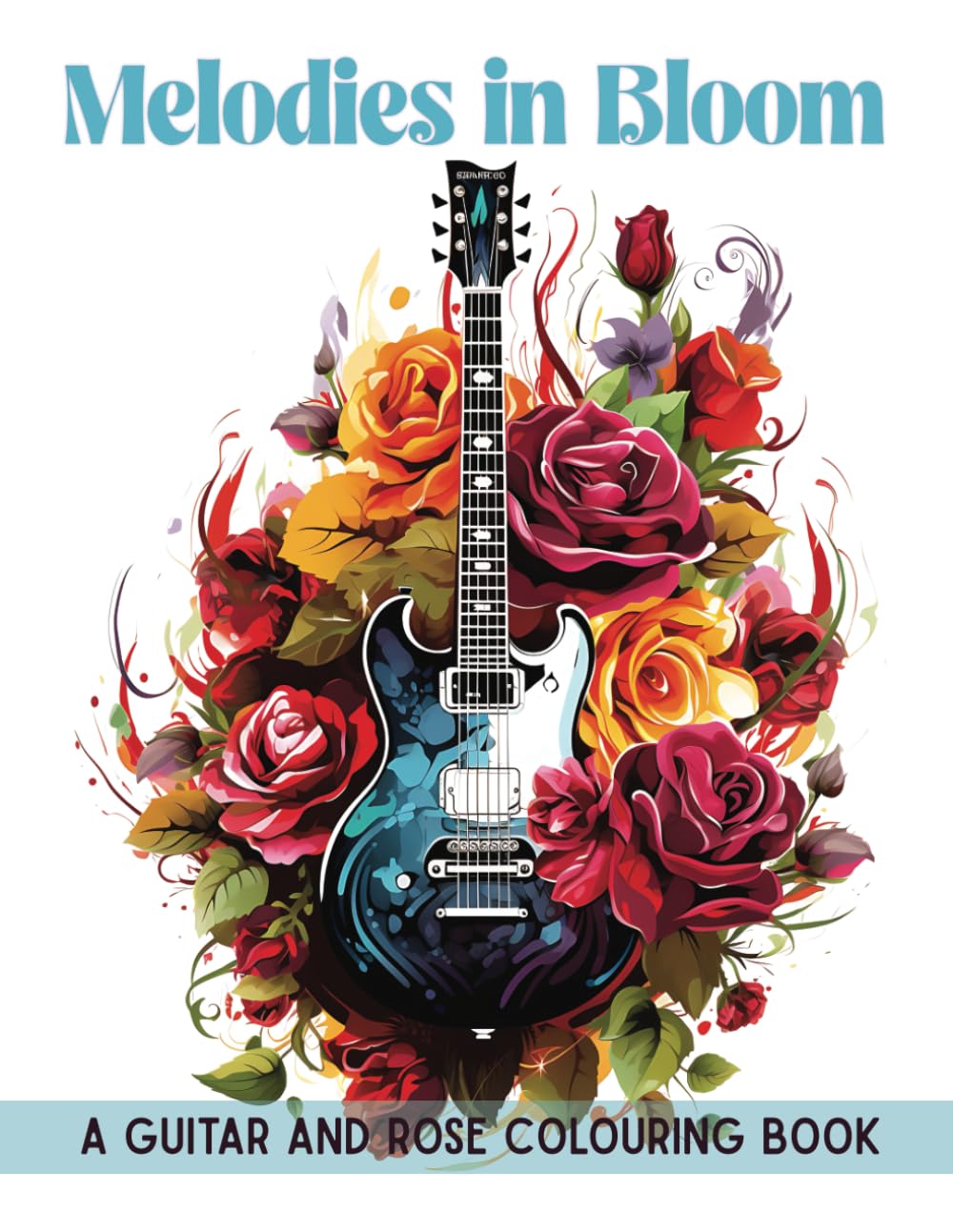 Melodies in Bloom: A Guitar & Rose Colouring Book