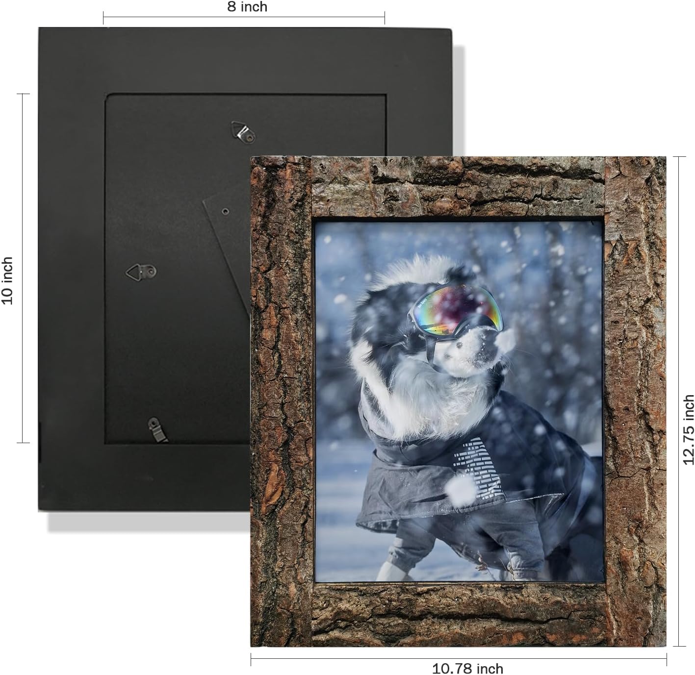 IKEREE 8x10 Rustic Picture Frames with Real Bark, Made of Natural Wood and Real Glass, Display Pictures for Tabletop or Wall Mounting.