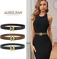 Vista 237 de Cinturón de cuero clásico con hebilla de metal para mujer con vestido de jeans Aah-negro-clásico