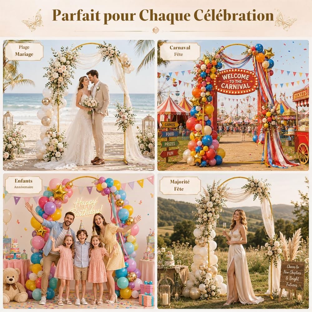 Arche Mariage, Arche Jardin, Arche en Métal, Arche Anniversaire, Mariage Arches, Décoration pour Mariages, Anniversaire, Fête (1,2x2,2 m)
