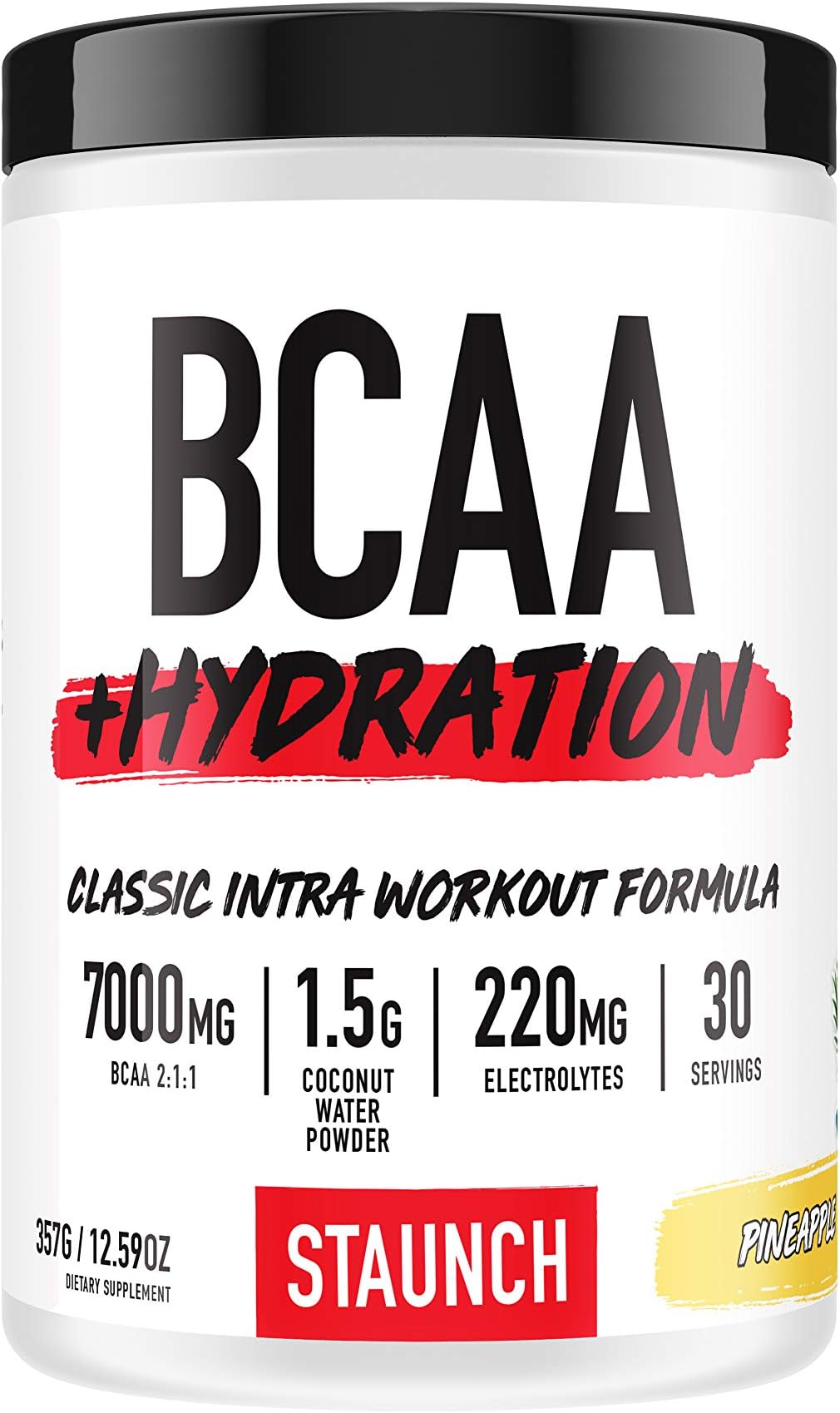 Staunch BCAA Powder - BCAA + Hydration Complex - Pineapple 30 Servings - Recovery and Coconut Water Hydration Branched Chain Amino Acid Complex