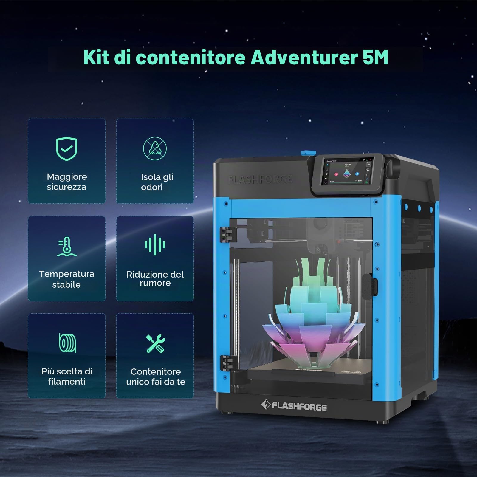 FLASHFORGE Adventurer 5M Kit di custodia, design fai-da-te, adatto per la stampa di filamenti ad alta temperatura, come ABS, ASA e PC