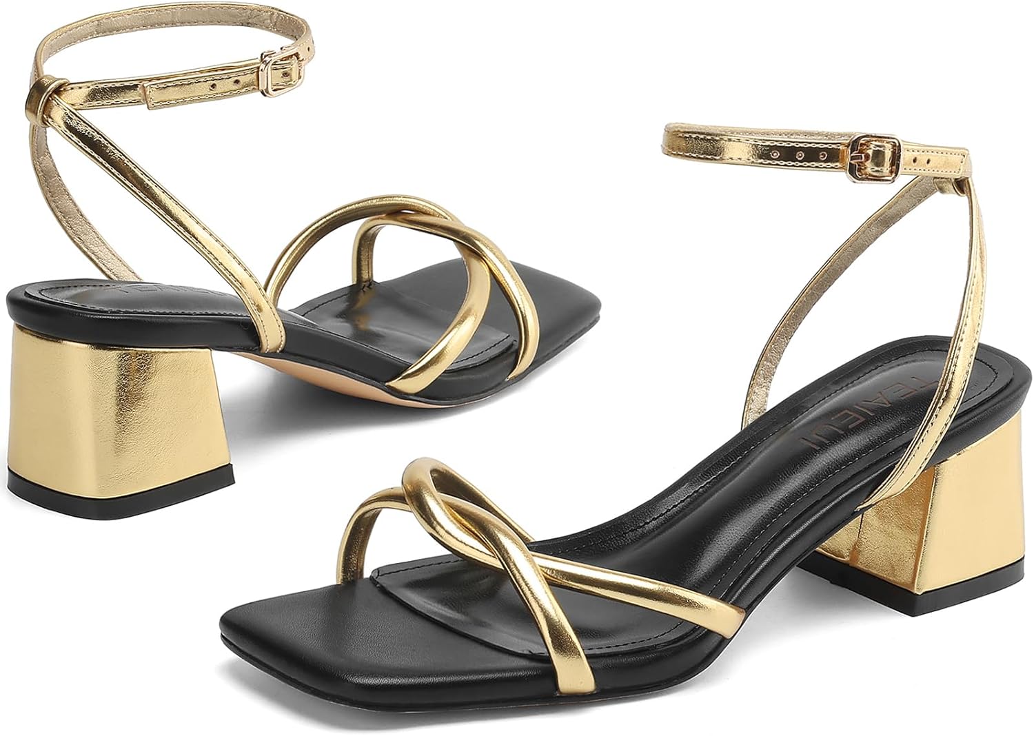 Women's Sandals Strappy Heels for Women Dressy Open Square Toe Comfort Chunky Block Heel Dress Shoes for Prom Party Wedding - Image 5