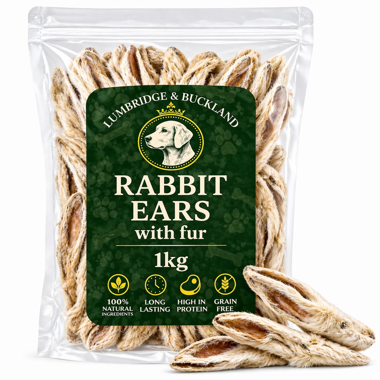 Premium Natural Rabbit Ears with Fur for Dogs – 1Kg Bag, 100% Raw Natural Dog Treats, Grain Free, Hypoallergenic, Healthy Low Fat Dog Chews, Long Lasting Natural Treats for All Breeds (1KG)