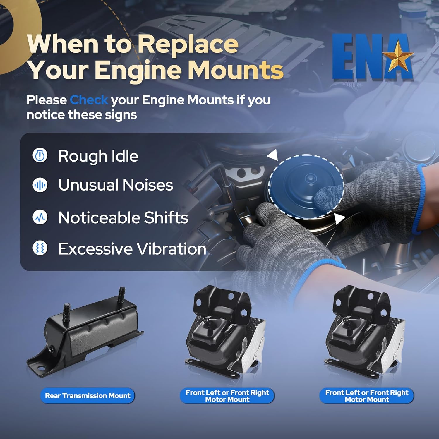 ENA Front Engine and Trans Mount Set Compatible with Chevy GMC Cadillac 2007-2013 Silverado Sierra 1500 5.3L 6.0L 6.2L 4WD Auto Trans Engine Replacement for A2638 A5365 A5365