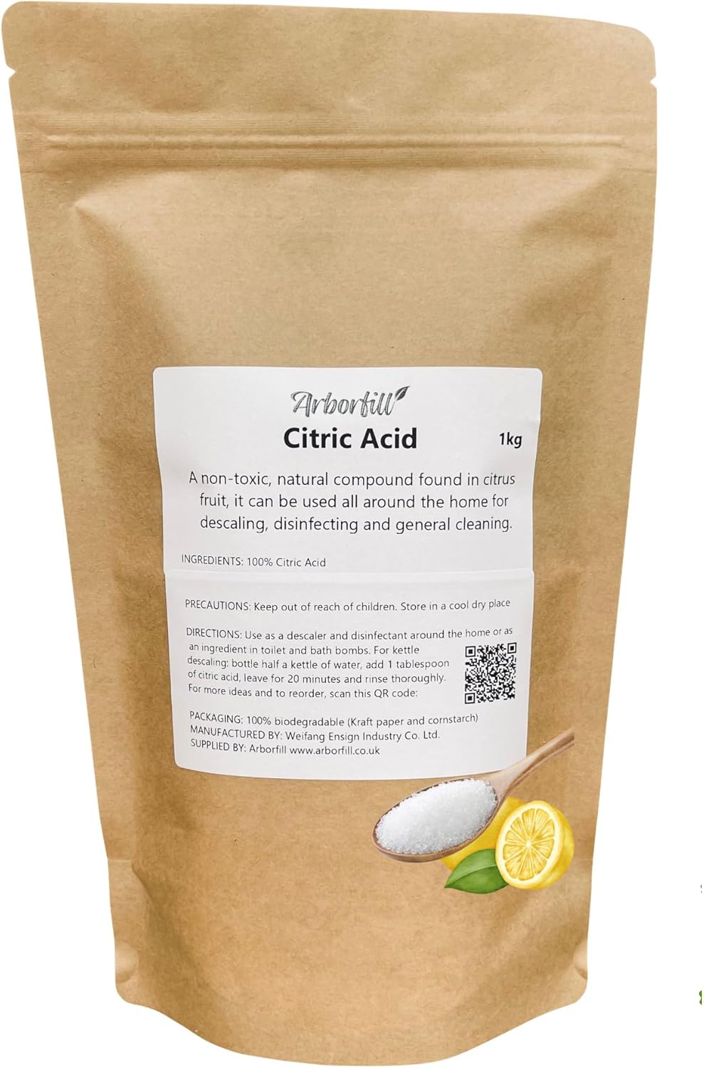 Citric Acid 1kg, 100% Pure &amp; Natural Food Grade Anhydrous, Multipurpose Descaler for Kitchen Appliances and Bathrooms, Food Preservative &amp; Bath Bomb Ingredient