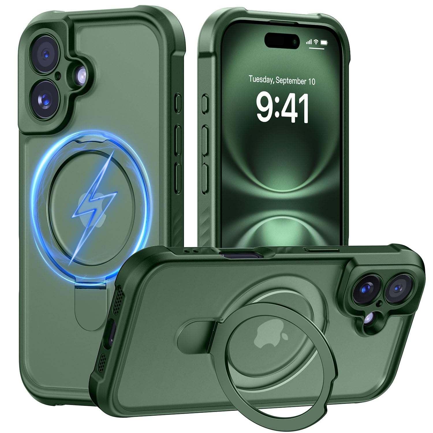 MOCCA Magnetic for iPhone 16 Case with Stand,Dark Green