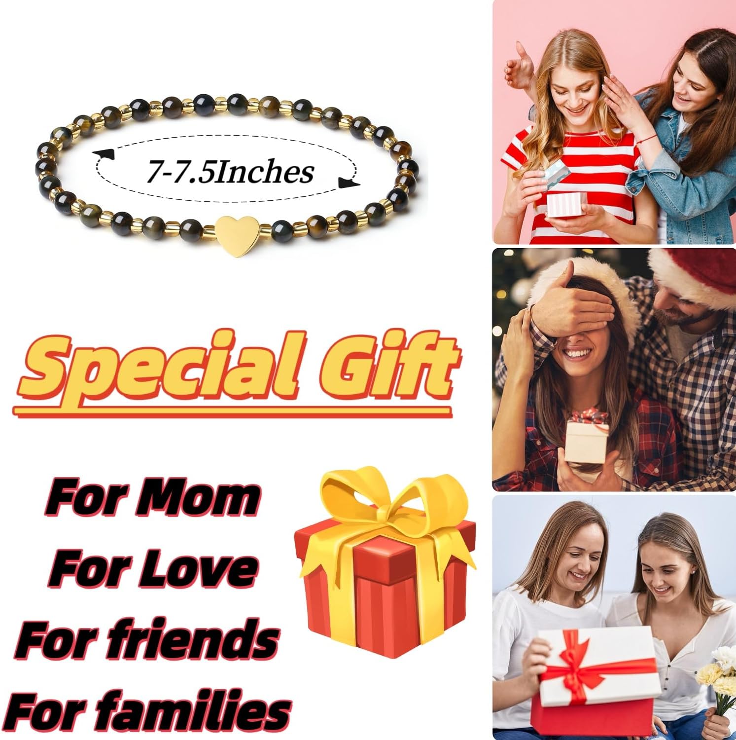 Handmade Original 4mm Mini Gemstone Stretch Bracelet for Women with Natural Stone Healing Crystal and Gold Heart Beaded - Image 2