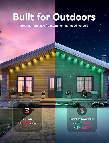 Miniatura 4 de Luces RGB permanentes para exteriores para casa, 200 pies con 100 LED, luces LED impermeables IP67 para decoraciones de Navidad, funciona con