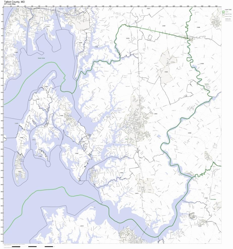 Talbot County, Maryland MD ZIP Code Map Not Laminated