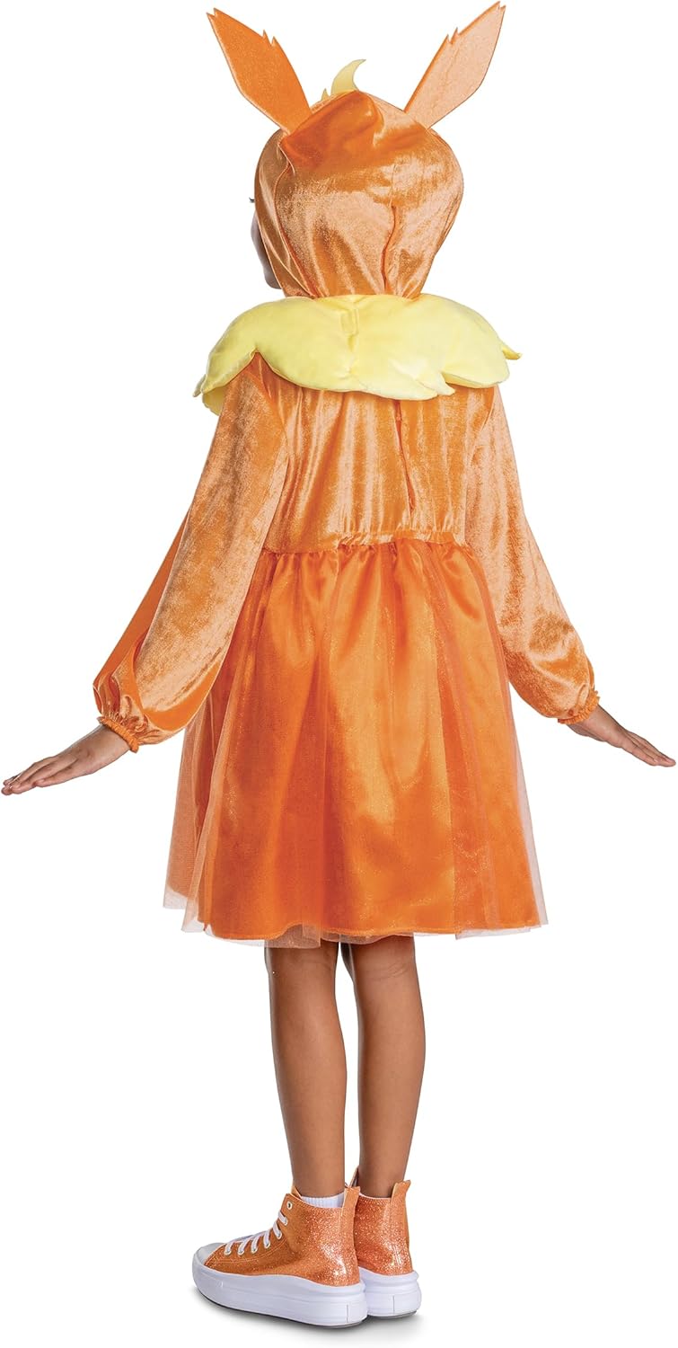 Pokemon Flareon Costume Dress for Girls, Official Pokemon Outfit with Hooded Dress - Image 2