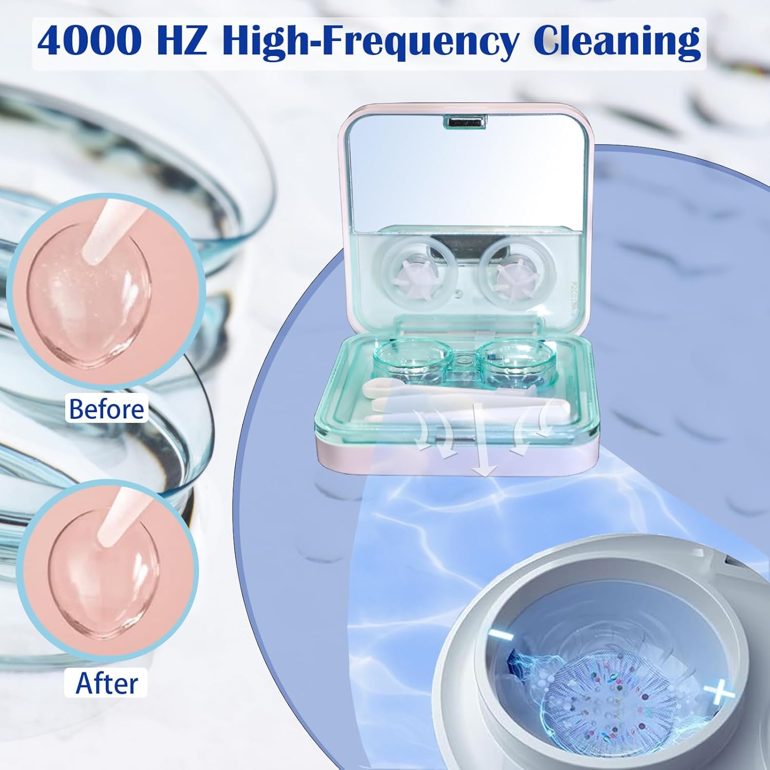 Contact Lens Cleaner Machine EV Plus, UV Cleaning Exclusive Rotating Soft Lens with Breathing LED Light Tweezer Soak Case Kit, Uniquely Designed Swirl-Motion for Long-Term Colored/Soft Lens