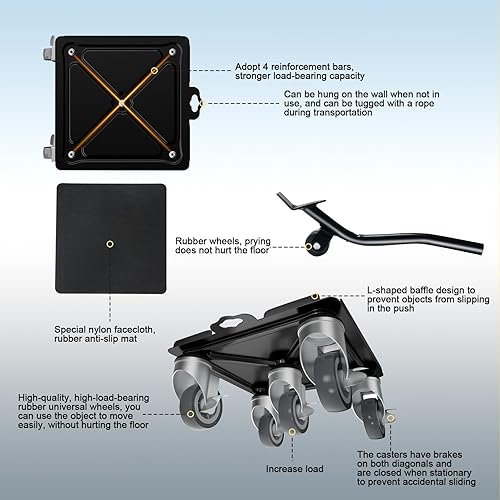 Miniatura 5 de Furniture Lift Mover Tool Set - Furniture Dolly with 5 Heavy-Duty 360-Degree Swivel Universal Wheels and 2 Brakes - Ideal for Moving Carts,