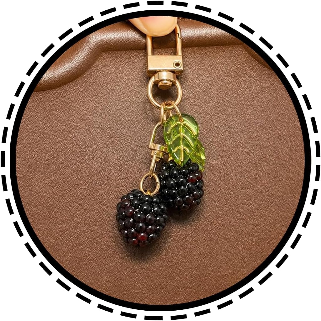 Handmade Blackberry Keychain Bag Charm, Polymer Clay Fruit Cute Berry Purse Charms for Keys Handbag Backpack