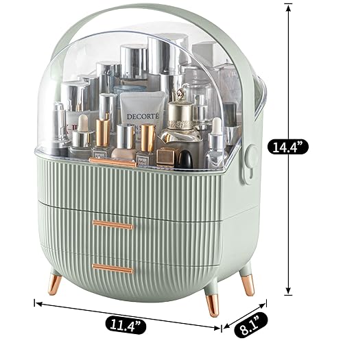 Miniatura 3 de CANITORON Organizador de maquillaje, organizador de cuidado de la piel con 2 cajones y cubierta transparente, vitrina de cosméticos para organizador