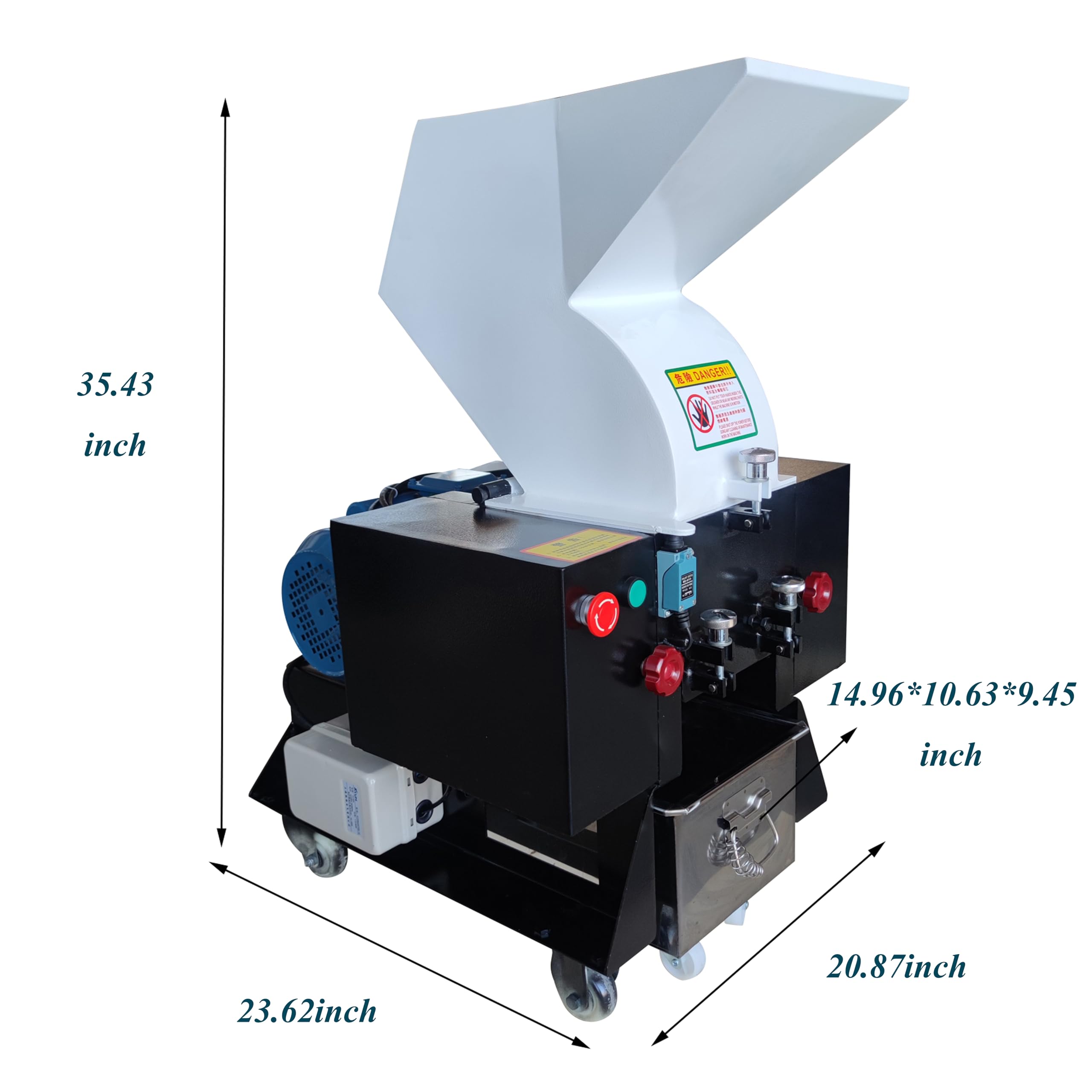 IntXanth Plastic Crusher Machine Plastic Shredder Pulverizer Grinder Granulator Electric for ABS EVA PC Cellulose PVC Resin Nylon Rubber with 0.24 Inches Screen Sieve White 2.2KW 220V