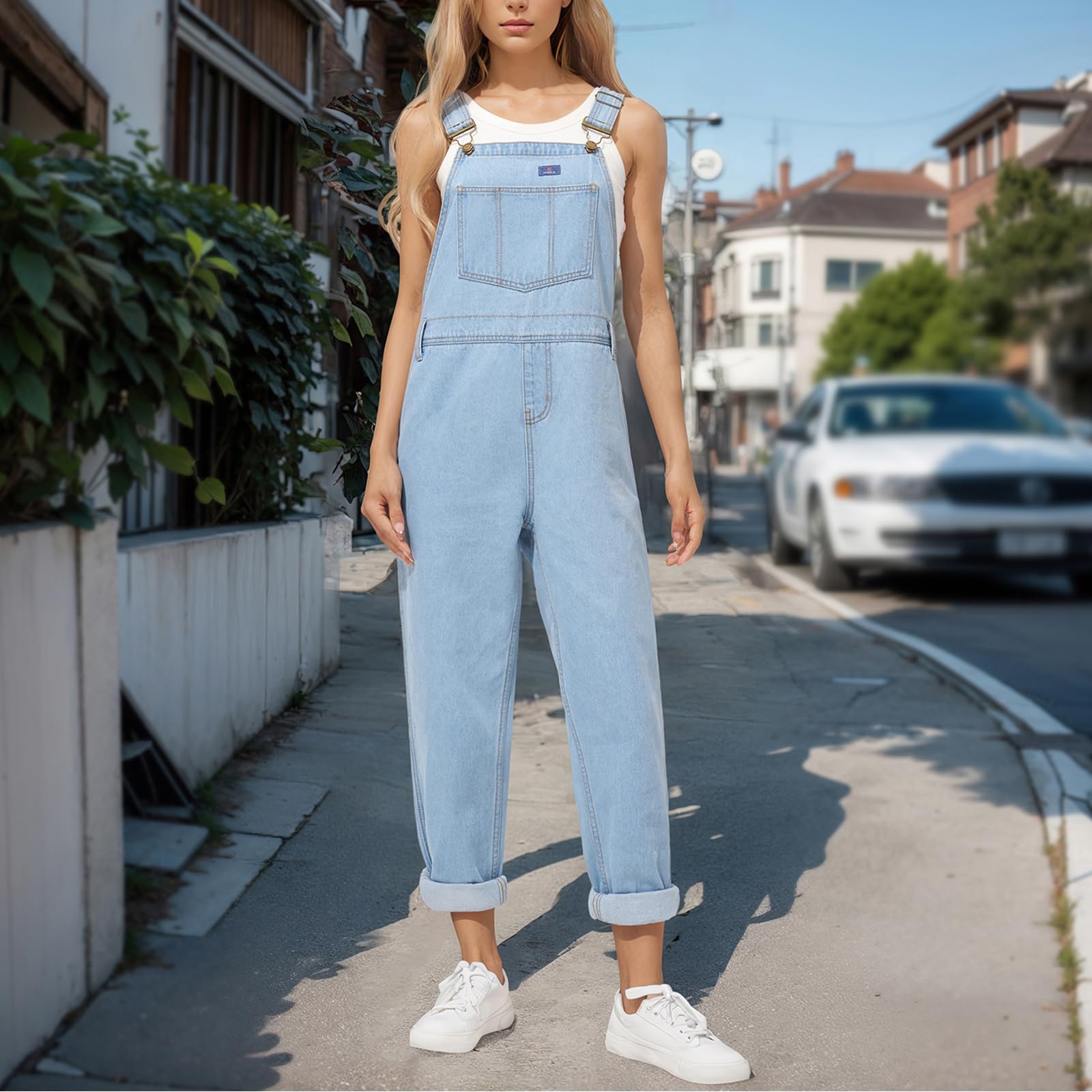 HISEA Salopette ample en jean pour femme, salopette de travail décontractée avec poches pour l'automne