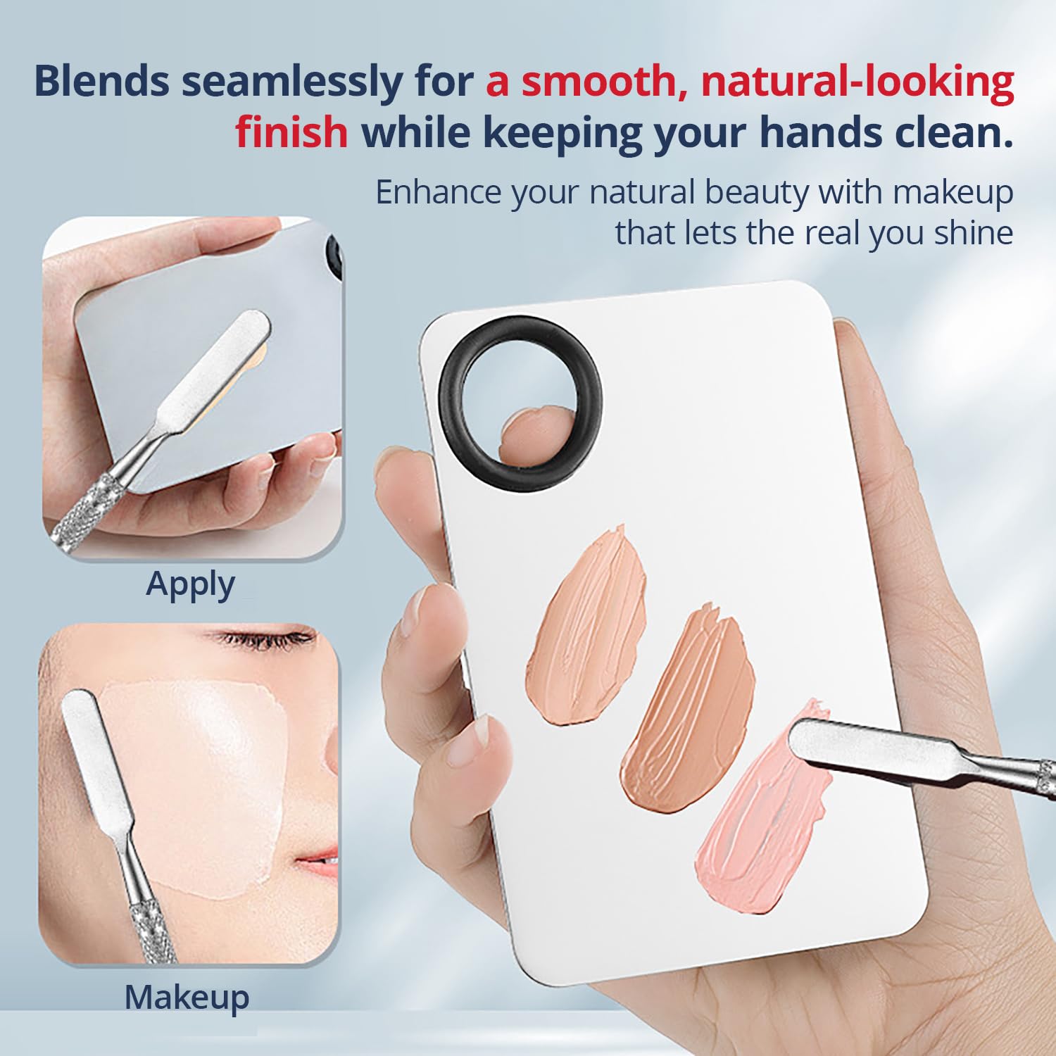 Stainless Steel Makeup Palette with Spatula，Cosmetic Mixing Palette for Foundation, Concealer & Nail Art, Professional Beauty Artist Tool for Makeup Mixing & Application image 2