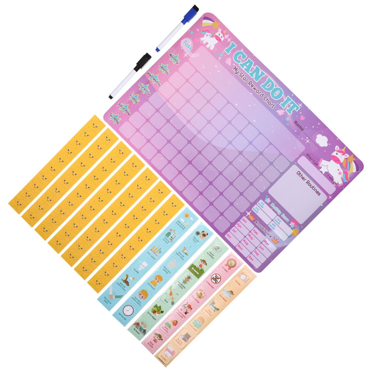ULTECHNOVO Tabla de Recompensas Magnética para Rosa Pegatinas de Comportamiento y Planificador de Tareas en Material Pet y Abs para Fomentar la Autodisciplina