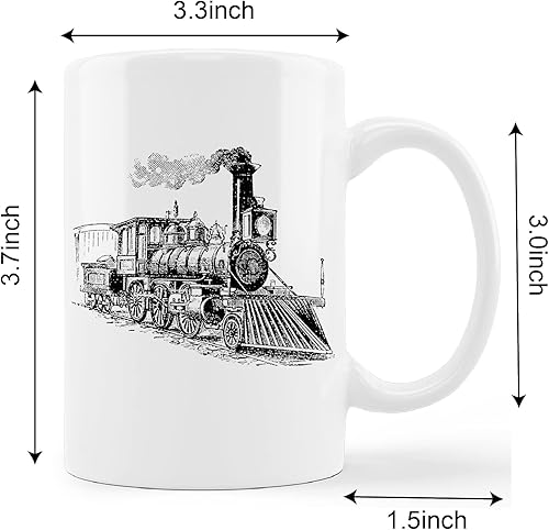 Miniatura 5 de kunlisa Taza de cerámica retro con diseño de tren de dibujo, locomotora, taza de café de 11 onzas, taza de té con leche, tazas de viaje de tren de