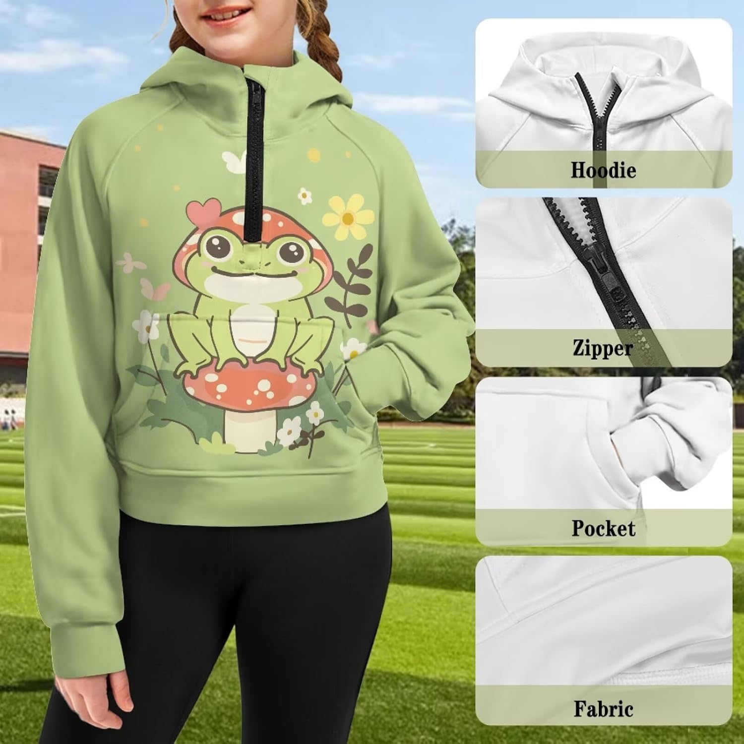 Girls Hoodies Long Sleeve Pullover Sweatshirts Tops Half Zip Up Hoodie Fall Winter Outfits with Pockets for Kids