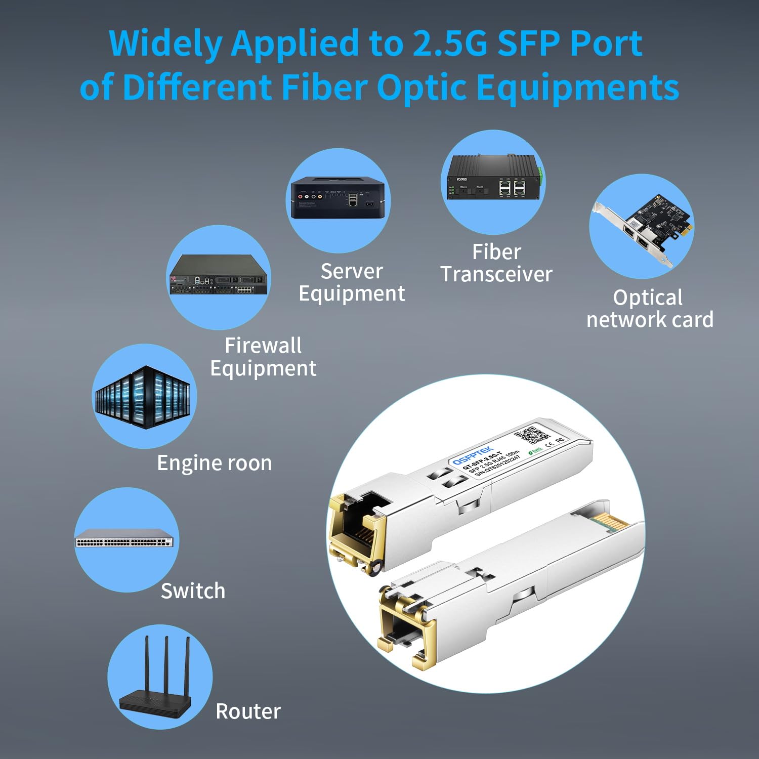 QSFPTEK 2.5GBASE-T SFP a RJ45 Modulo, 2.5G Ricetrasmettitore Mini-GBIC Compatibile per Cisco SFP-2.5G-T, Ubiquiti, MikroTik, TP-Link Switch or Router, fino a 100m (Supporta solo la porta SFP 2.5G)