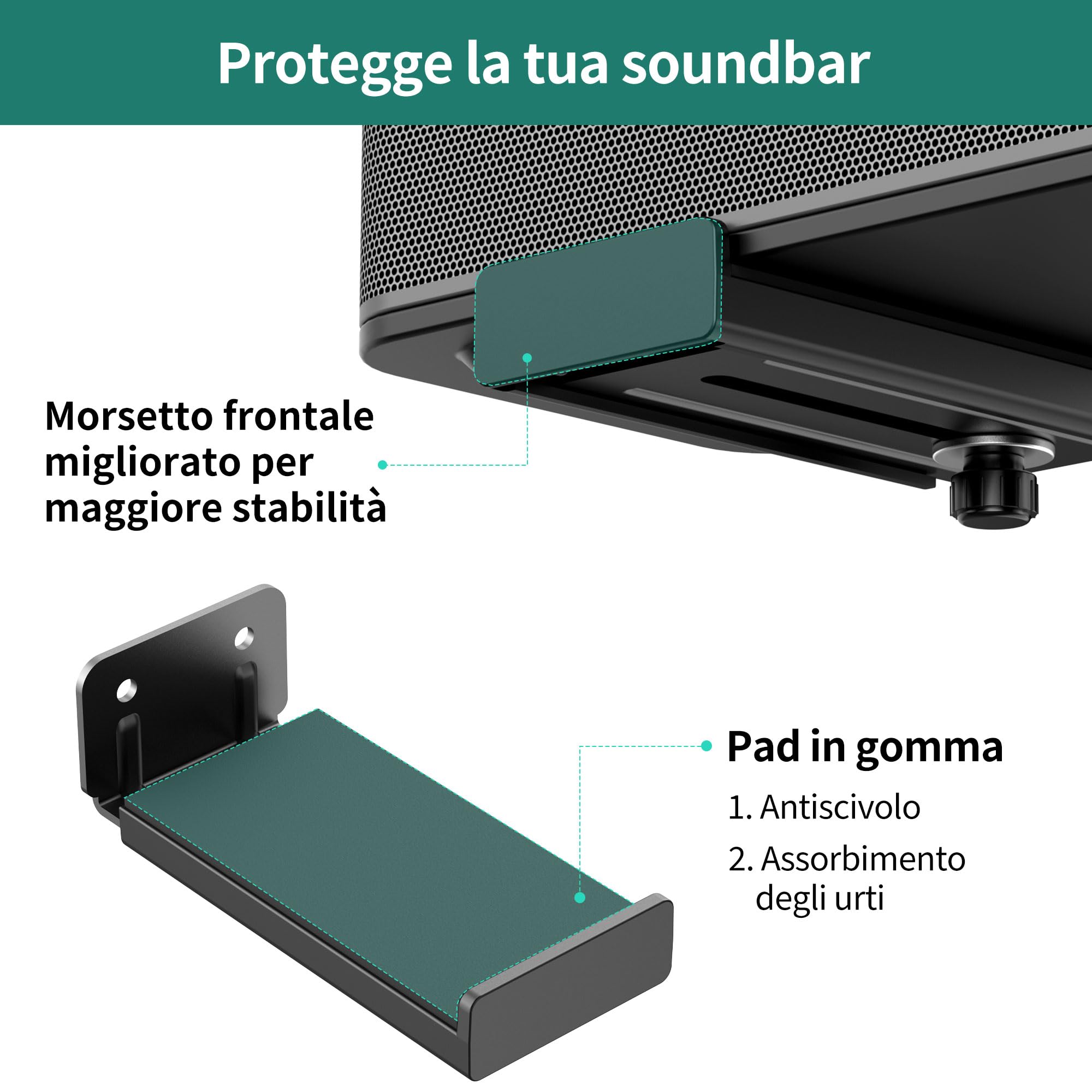 HomeMount Soundbar - Supporto da parete per TV, regolabile soundbar da parete fino a 170 mm di profondità, supporto da parete per altoparlante fino a 15 kg con cuscinetti EVA, universale compatibile