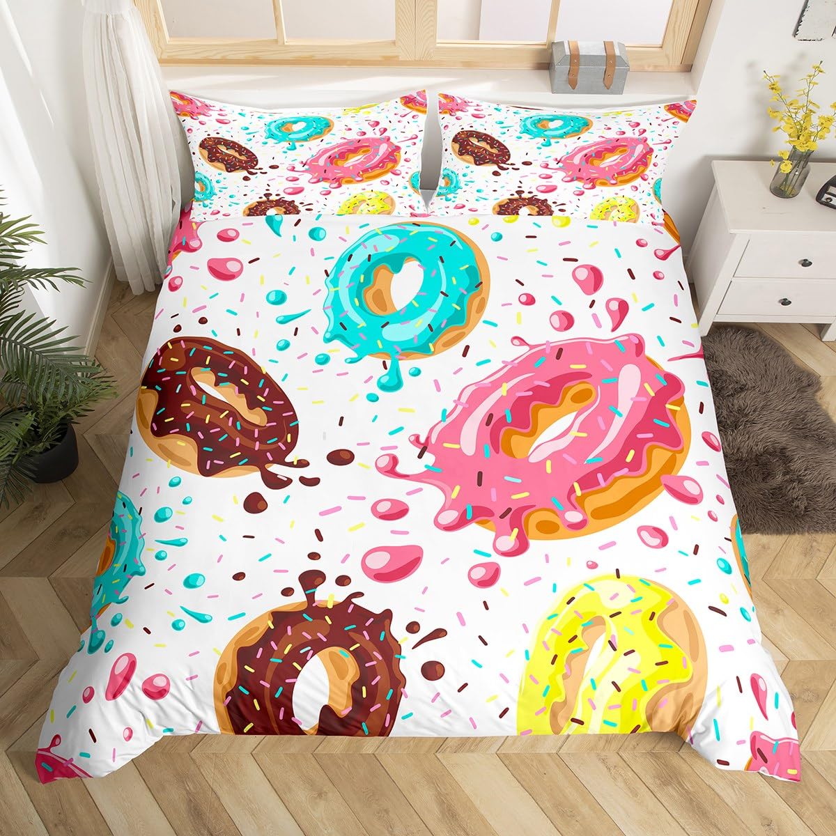 Housse de couette fille beignets anti-décoloration lit enfant et couvre-lit