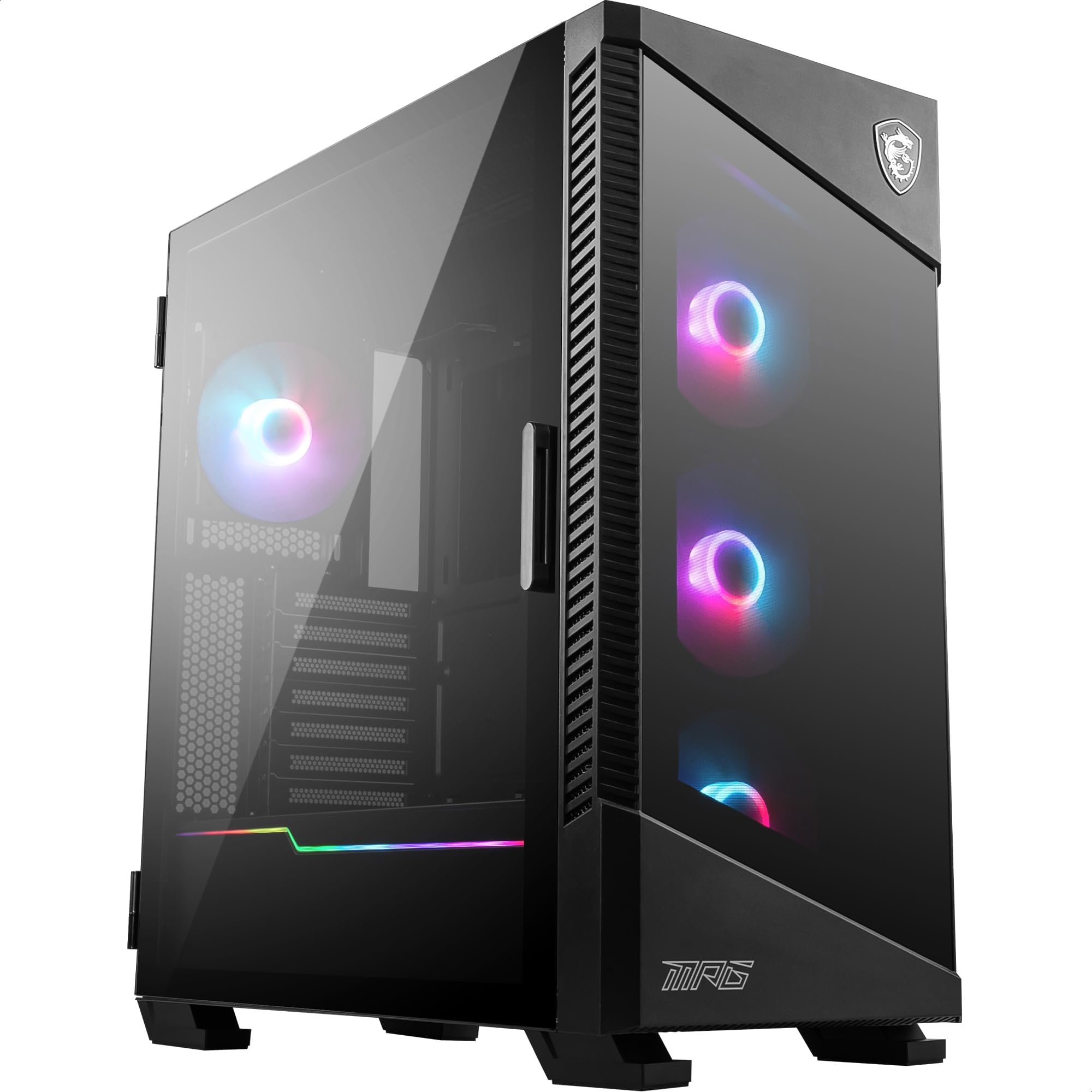 MSI MPG Velox 100R - Mid-Tower Gaming PC Case - Tempered Glass Side Panel, 4 x 120mm ARGB Fans, Liquid Cooling Support up to 360mm Radiator, Mesh Panel for Optimized Airflow - Black, 306-7G18R21-809
