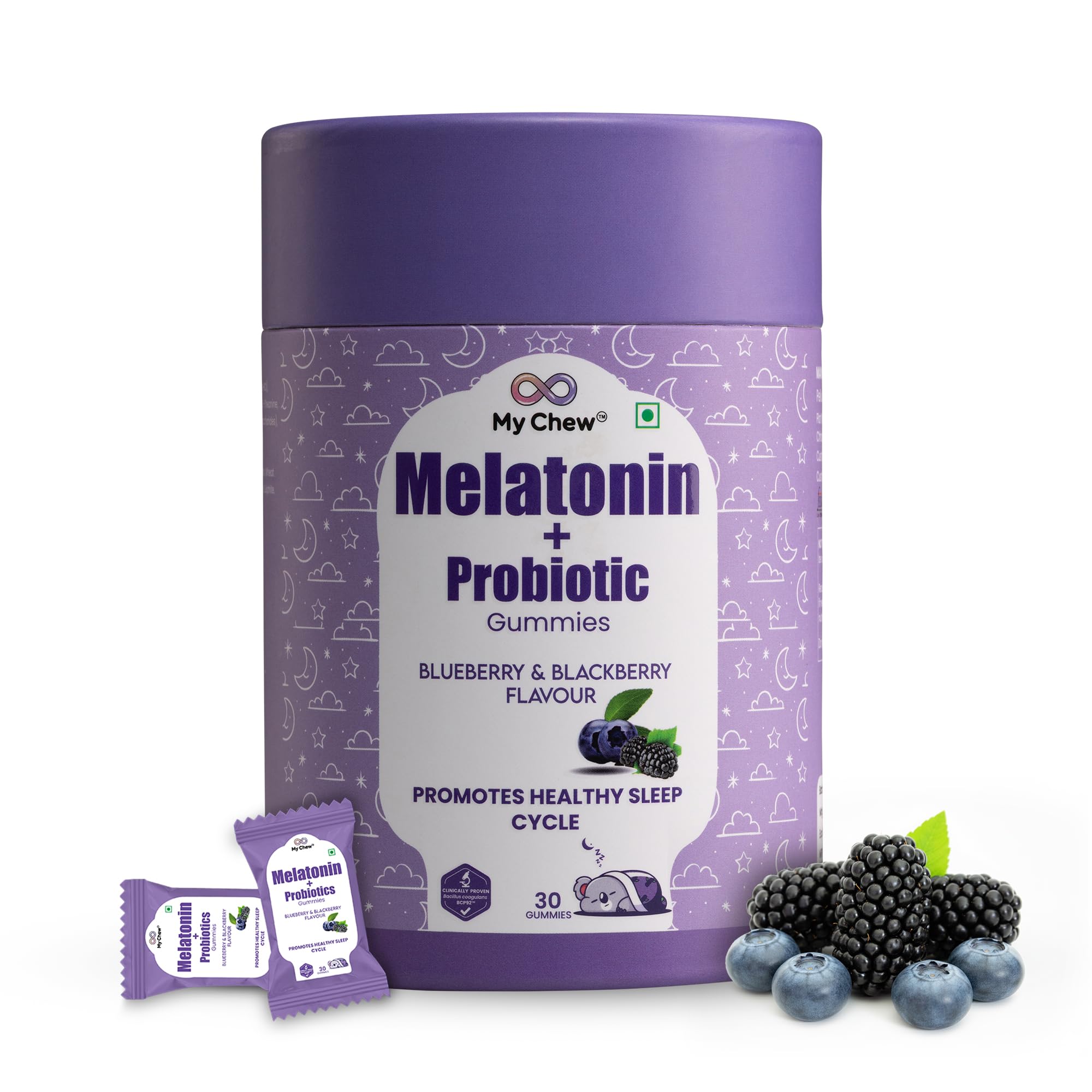 My Chew Probiotic 5mg Melatonin Sleep Gummies 1 Billion CFU Clinically Proven L-Theanine, Chamomile & Passion Flower, Muscle Recovery, Natural Stress Relief & Deep Sleep,No Added Sugar, 30 Gummies