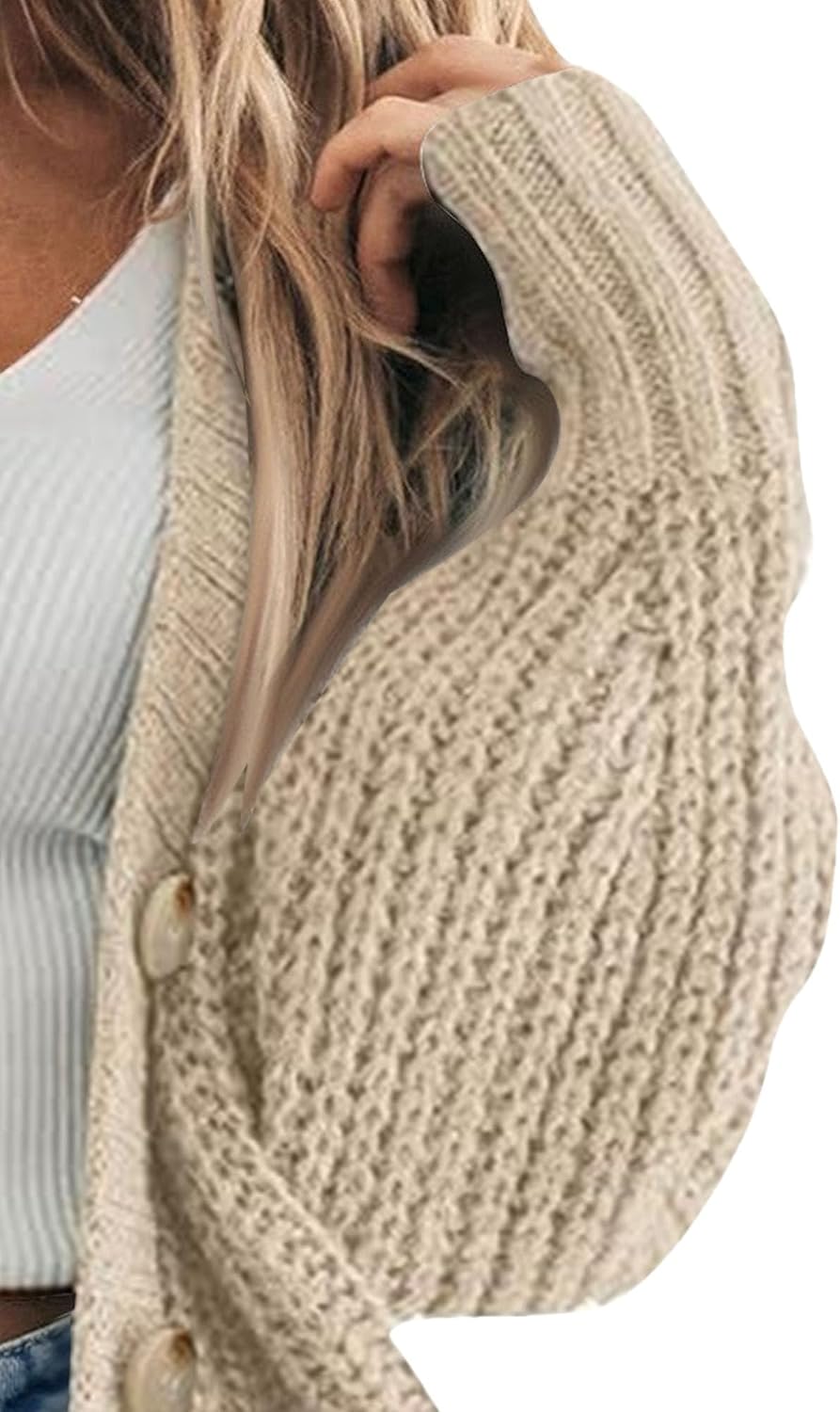 Women's Baggy Knit Cropped Fall Winter Sweater Button Down Solid Warm Sweater Long Sleeve Cardigan Outdoor Sweaters