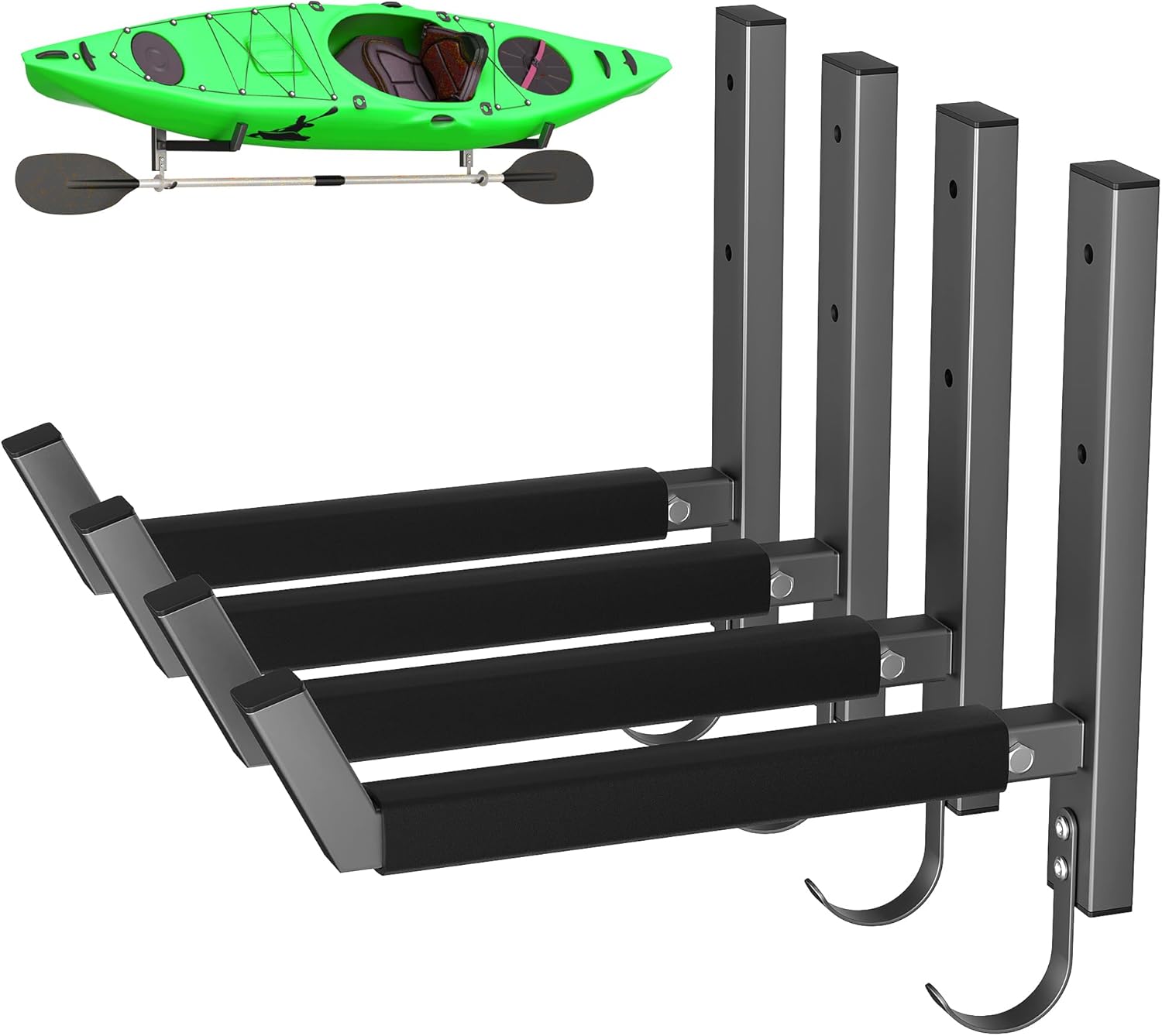 EVERHANGER Wall Mounted Kayak Storage Rack, Heavy Duty Kayak Holder with Paddle Hooks, Canoe Rack for Garage, Indoor & Outdoor Use, 4 Pack