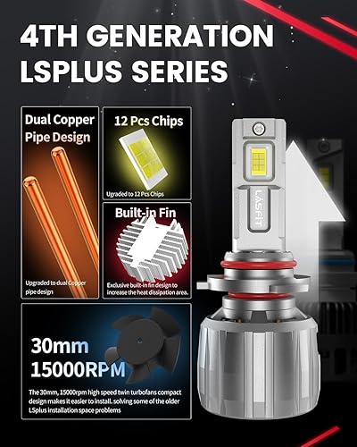 Miniatura 7 de LASFIT Bombillas LED 9005 HB3, 65 W LSplus Series 9005 LED LED de 4 generación, LSplus 13000LM 6000K, kit de LED blanco frío súper brillante,