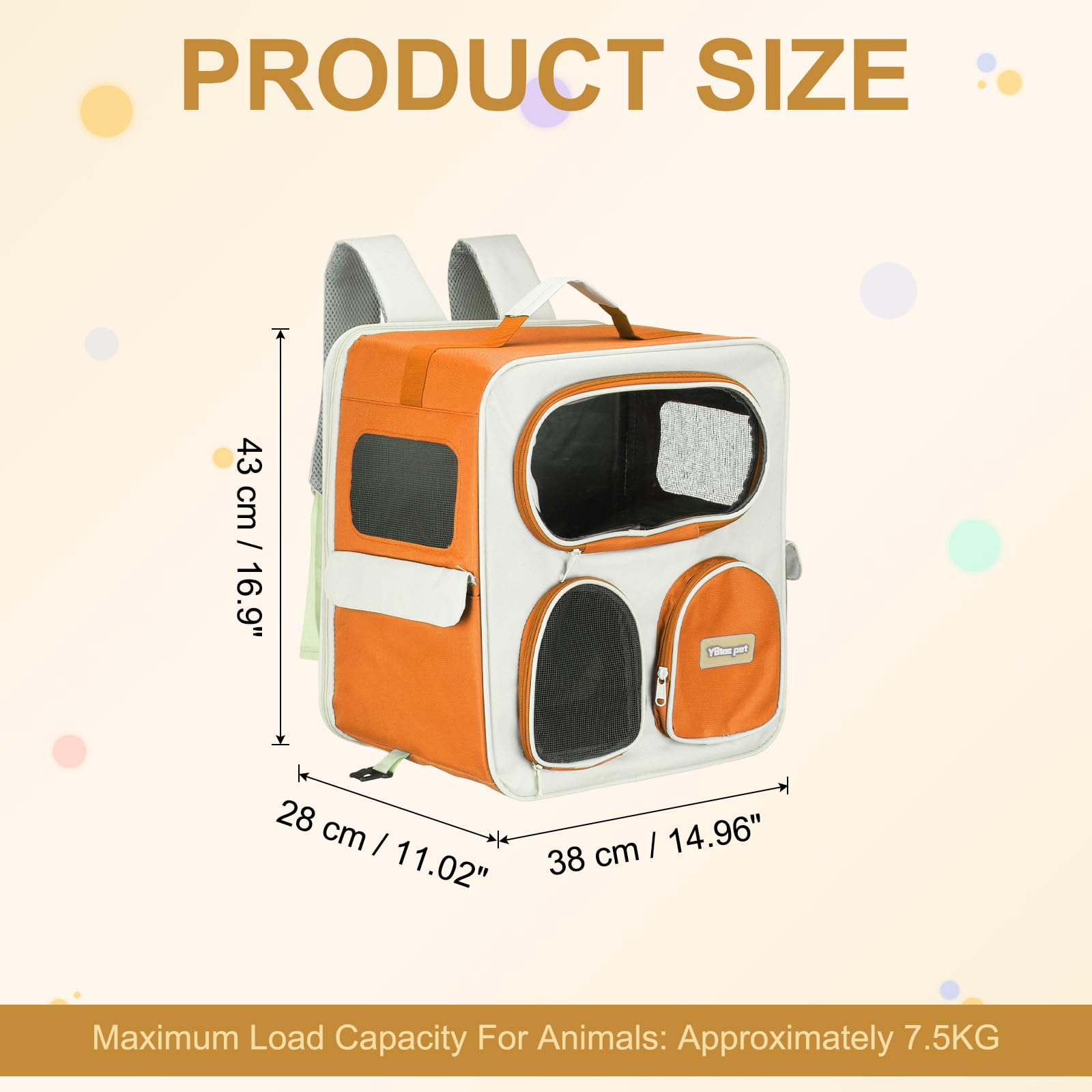 sourcing map Zaino trasportino per animali domestici, portatile e ventilato, in nylon, per cani, gatti e piccoli animali, borsa da viaggio da 38 cm (arancione, 1 pezzo), destinato per escursionismo