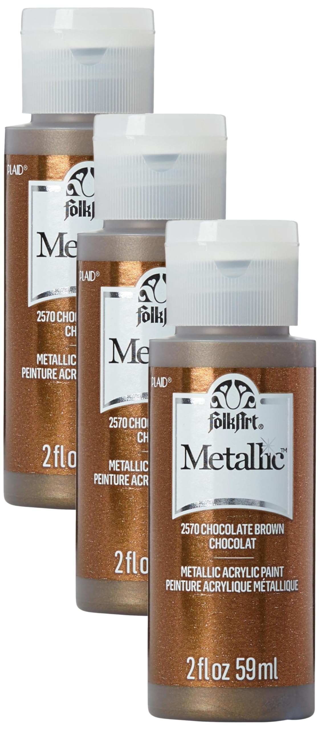 FolkArt 2570 Metallic Paint, 2 fl oz, Chocolate Brown 2 fl oz (Pack of 3)
