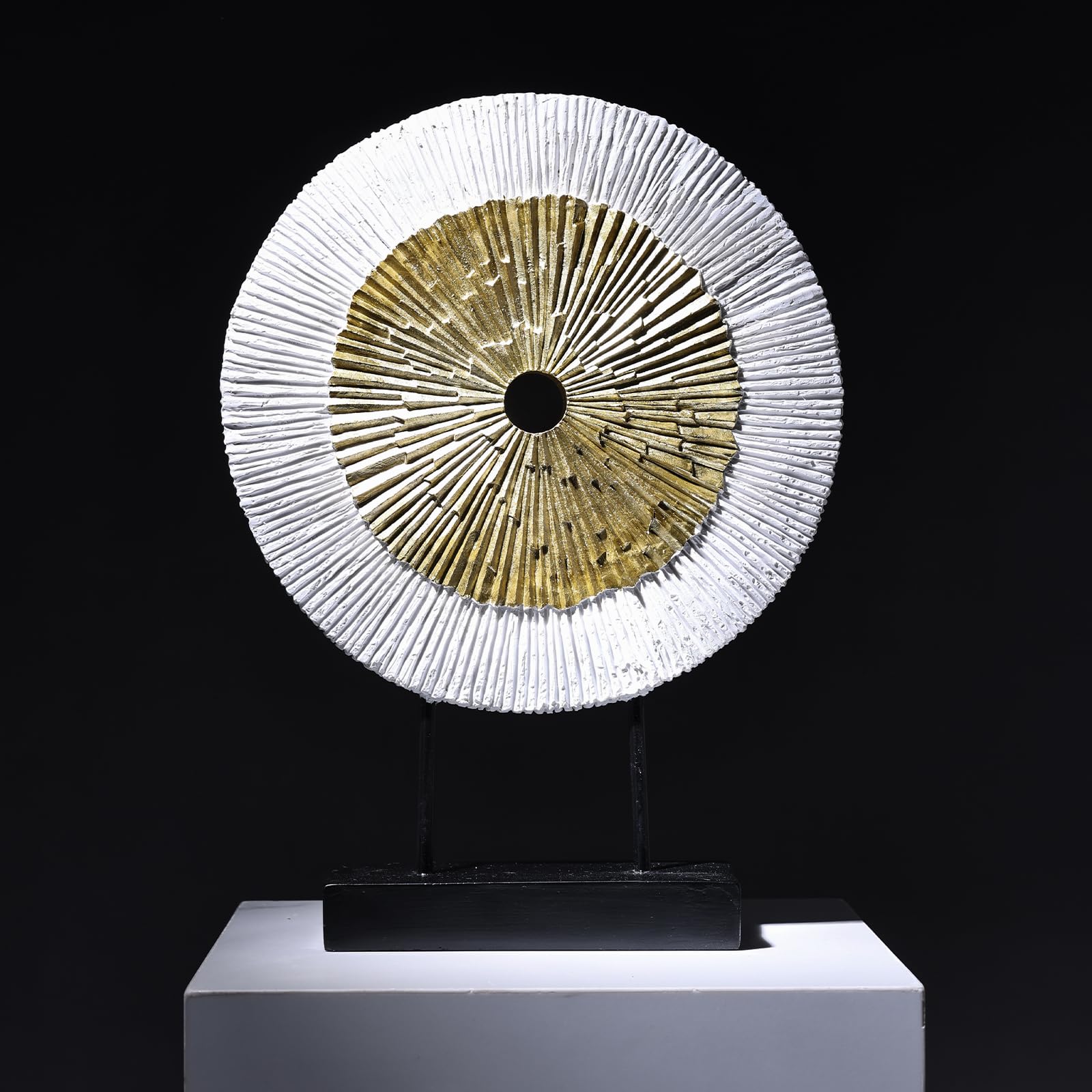 Scultura rotonda astratta in oro bianco, alta 30,5 cm, decorazione unica per la casa sopra l'armadio, tavolino da caffè, console, ufficio, ingresso, centrotavola (oro bianco)