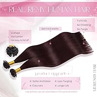 Vista 2 de Moresoo Extensiones de cabello humano con punta K de color burdeos, extensiones de cabello humano con punta en U, color rojo oscuro, 22 pulgadas