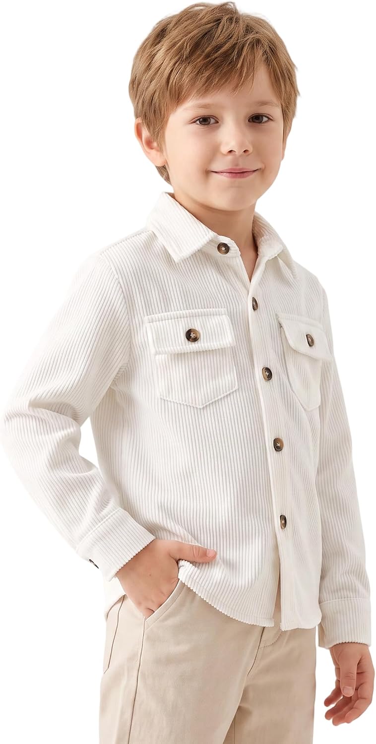 OBEEII Toddler Boys Long Sleeve Fall Corduroy Button Down Shirt