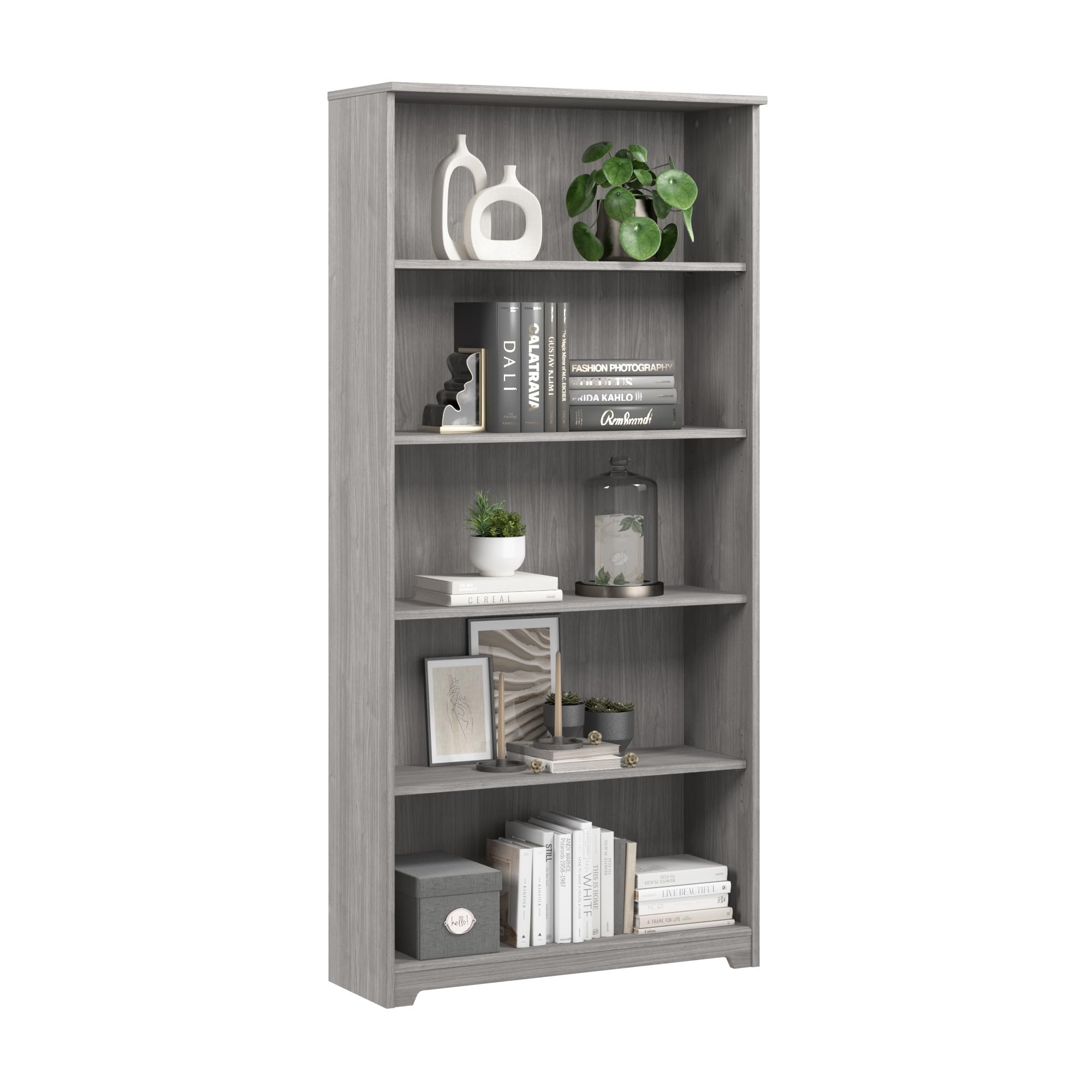 Bush Home Tall 5 Shelf Bookcase, Large Open Bookshelf, Sturdy Display Cabinet for Living Room or Home Office, Cabot Collection, Modern Gray