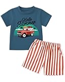 Latnnut Toddler Baby Boy Summer Outfits Crew Neck T-shirt+Striped Shorts Set with Pockets Casual 2 Piece Clothes 1-6 Years