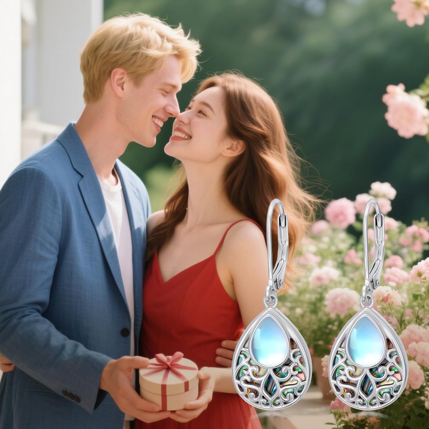 Filigree Moonstone Earrings for Women 925 Sterling Silver Moonstone Teardrop Drop Dangle Earrings with Abalone Shell Filigree Jewelry Gifts - Image 6