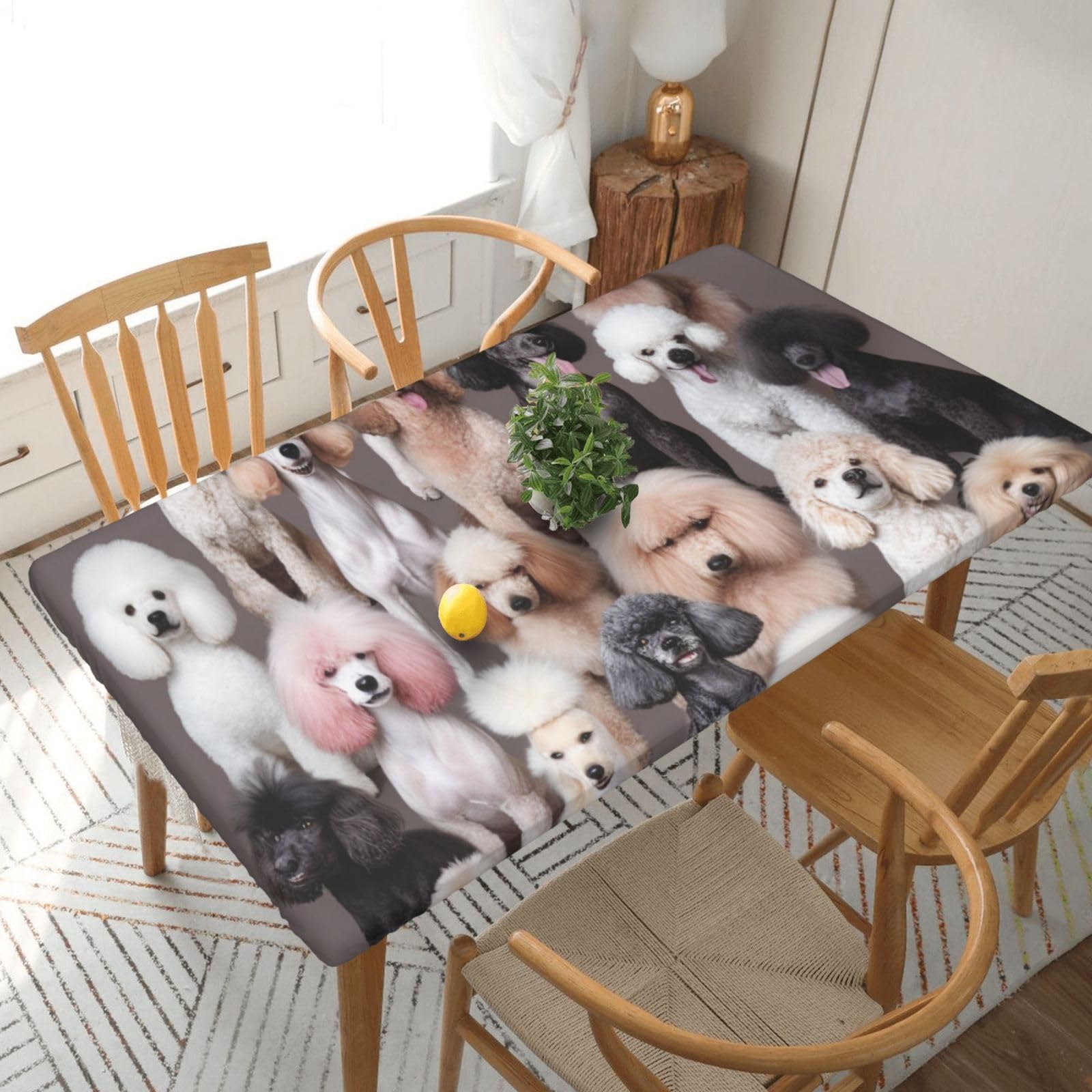 WPKJU Oodles of Poodles Printed Tablecloths 5ft Rectangular Table Covers Washable Polyester Decorative Table Cloth for Dining Table Picnic Wedding