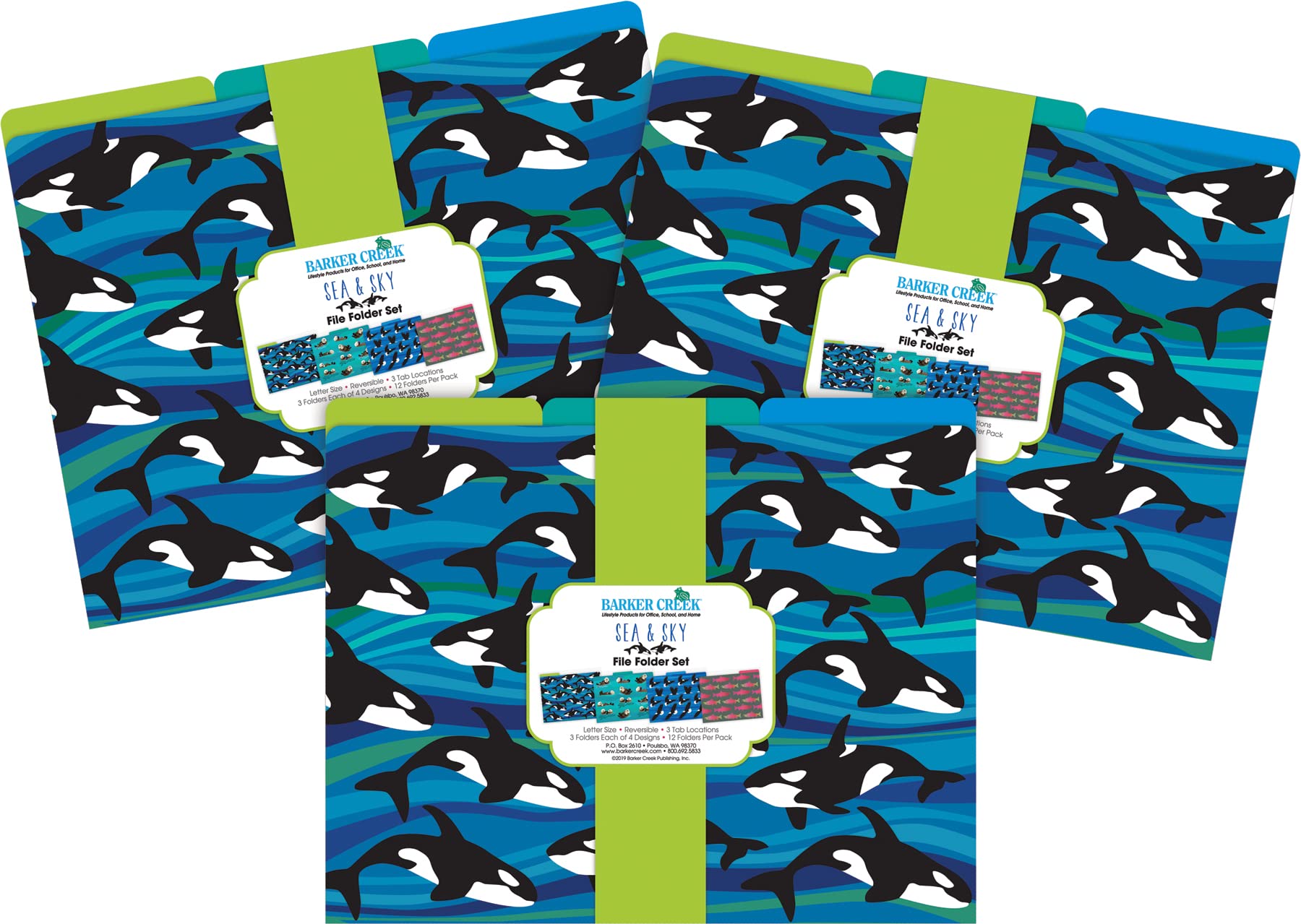 Barker Creek Lot de 36 chemises design - Motif mer et ciel - Entièrement réversibles - Format lettre - Onglets 1/3 - 36 dossiers (3914)